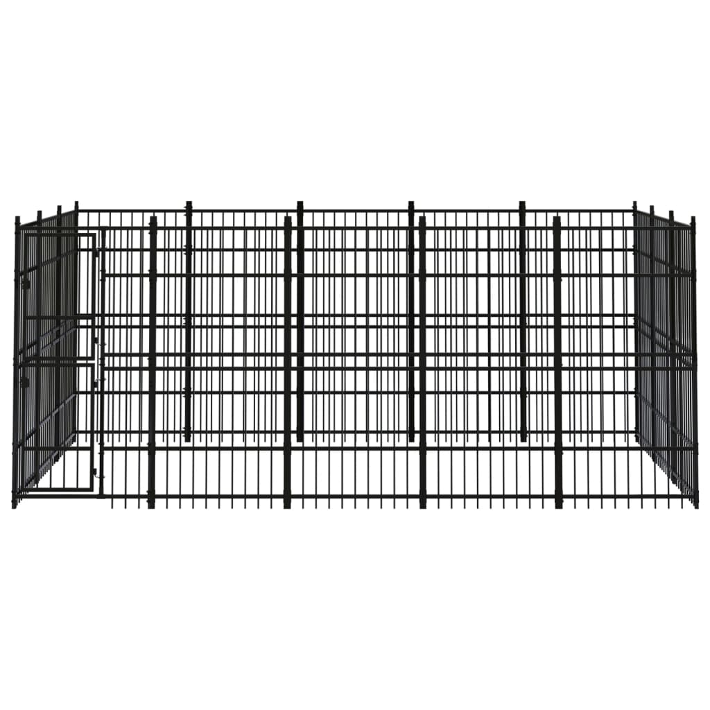 Chenil d'extérieur en acier noir pour chien - Panneaux à barreaux - 480 x 288 x 200 cm - 14 m²