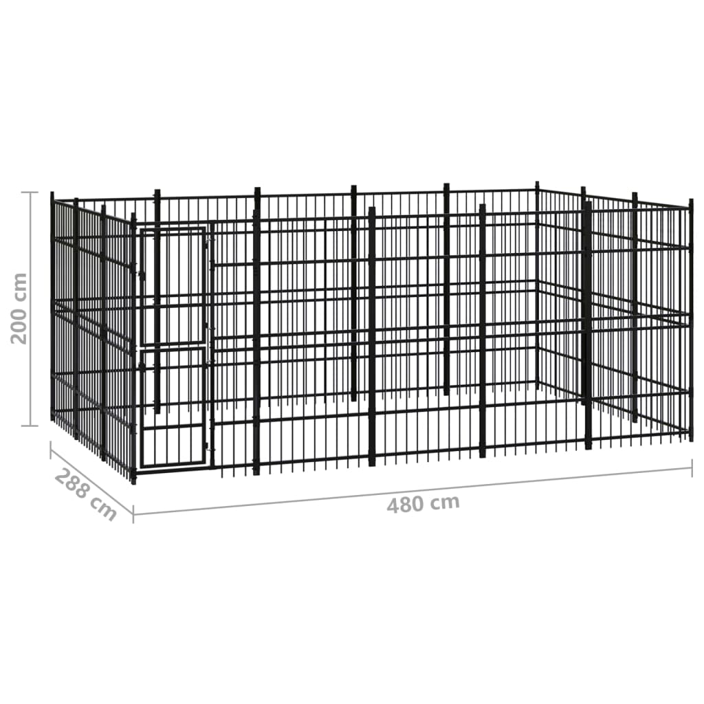 Chenil d'extérieur en acier noir pour chien - Panneaux à barreaux - 480 x 288 x 200 cm - 14 m²