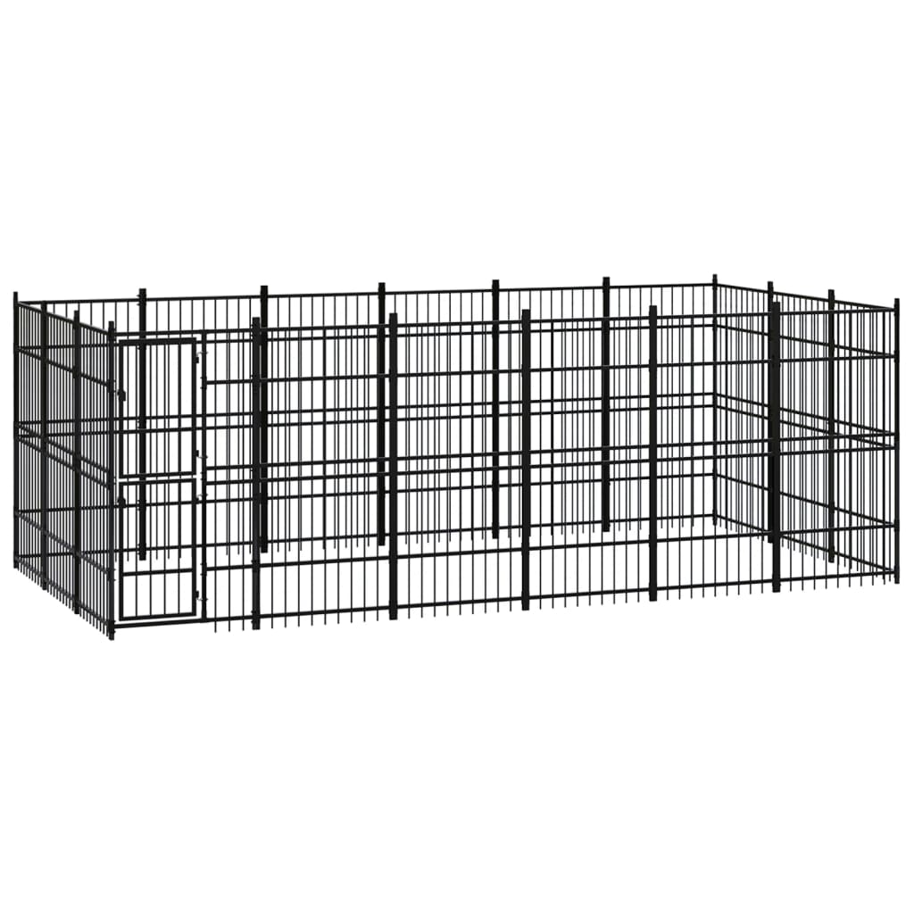 Chenil d'extérieur en acier noir pour chien - Panneaux à barreaux - 576 x 288 x 200 cm - 17 m²