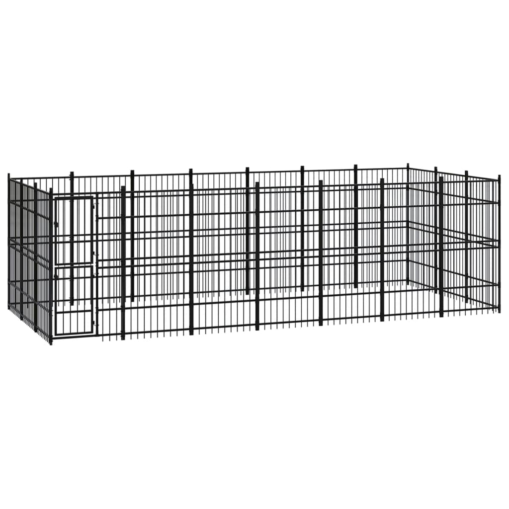 Chenil d'extérieur en acier noir pour chien - Panneaux à barreaux - 672 x 288 x 200 cm - 19 m²
