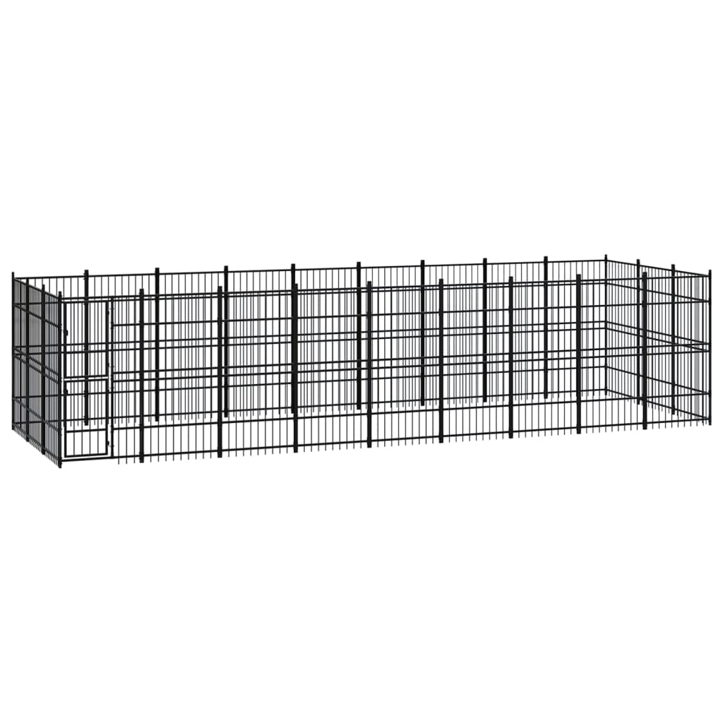 Chenil d'extérieur en acier noir pour chien - Panneaux à barreaux - 864 x 288 x 200 cm - 25 m²