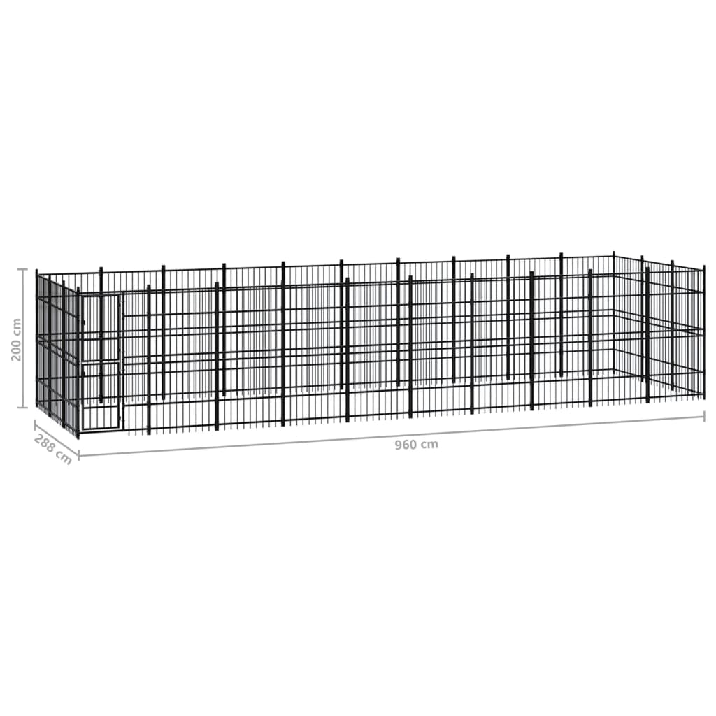 Chenil d'extérieur en acier noir pour chien - Panneaux à barreaux - 679 x 388 x 100 cm - 28 m²