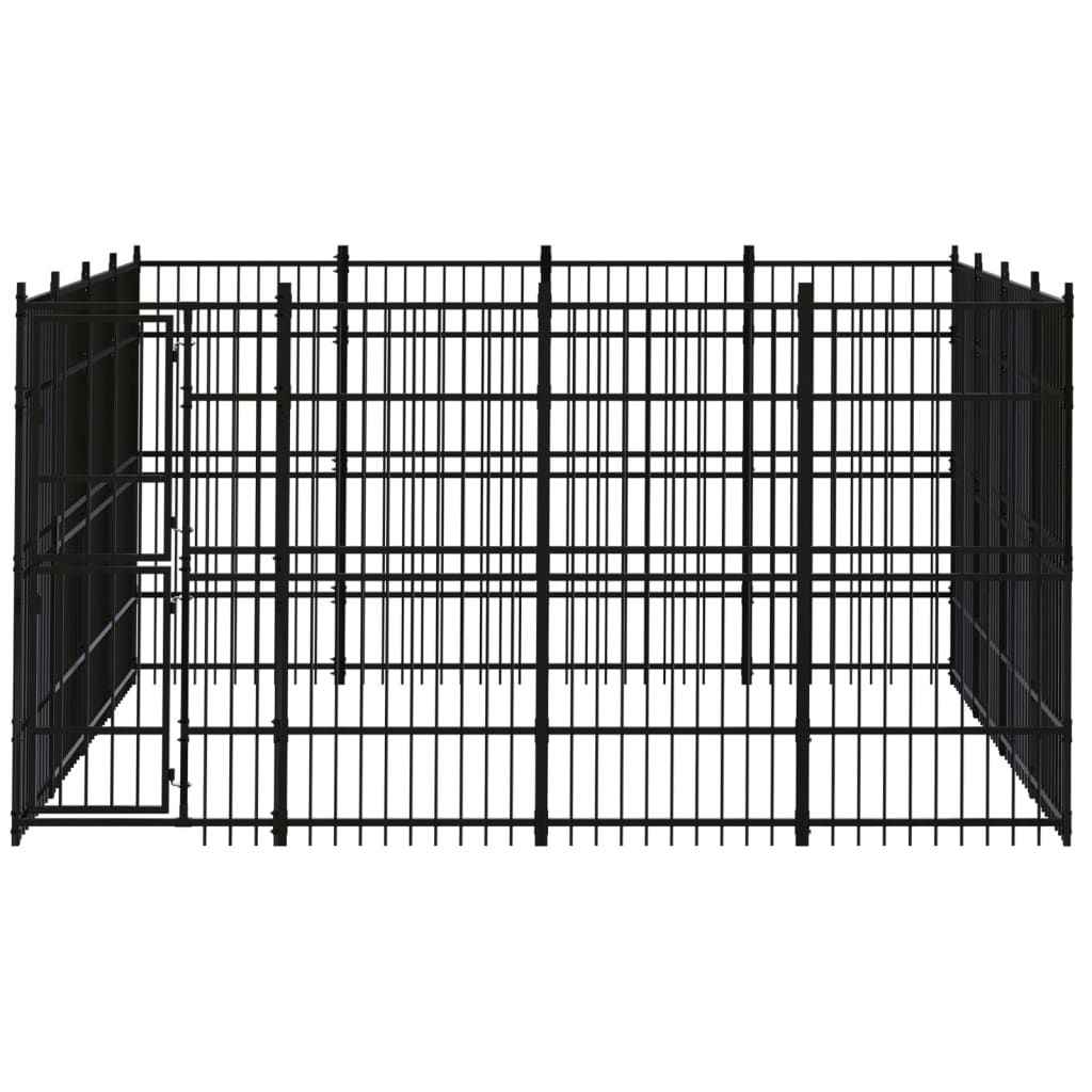 Chenil d'extérieur en acier noir pour chien - Panneaux à barreaux - 384 x 384 x 200 cm - 15 m²