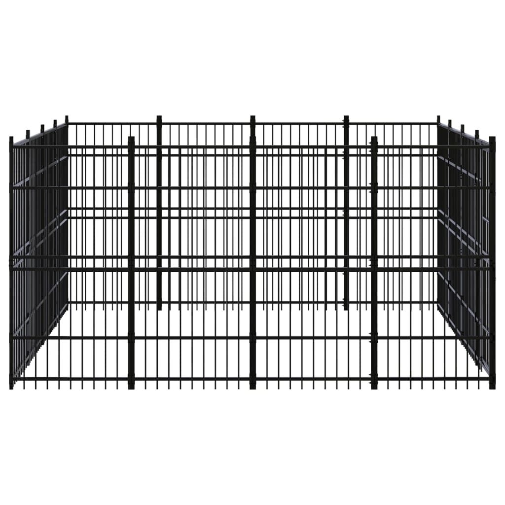 Chenil d'extérieur en acier noir pour chien - Panneaux à barreaux - 384 x 384 x 200 cm - 15 m²