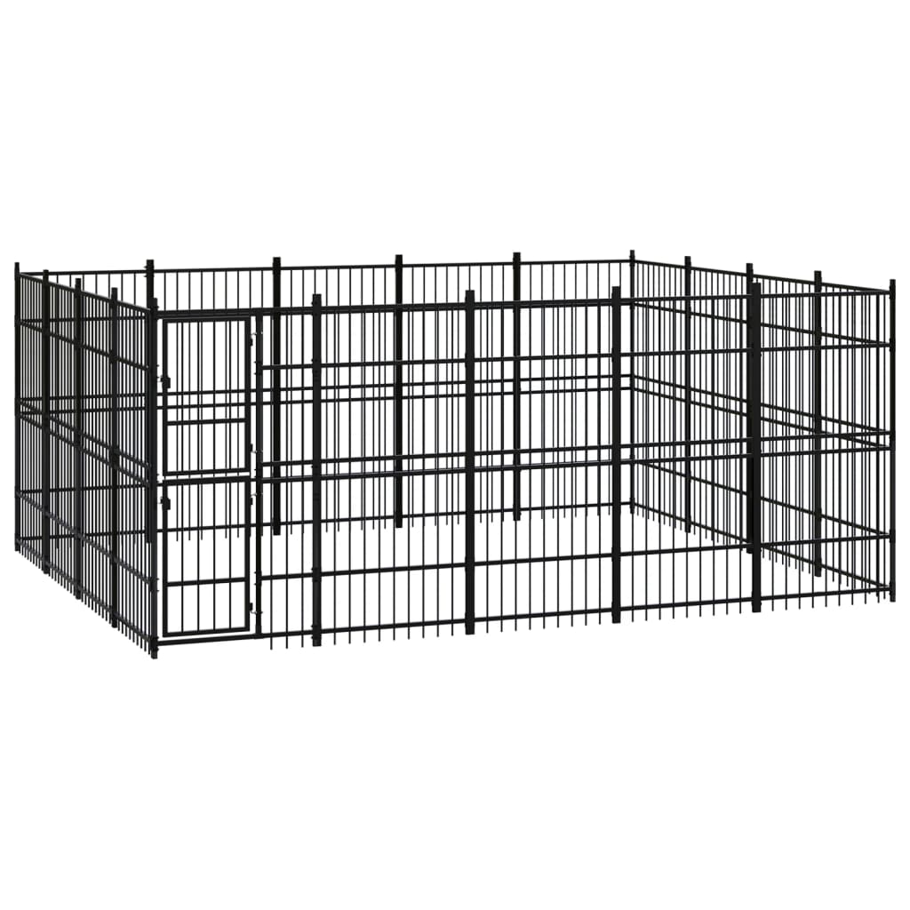 Chenil d'extérieur en acier noir pour chien - Panneaux à barreaux - 480 x 384 x 200 cm - 18 m²