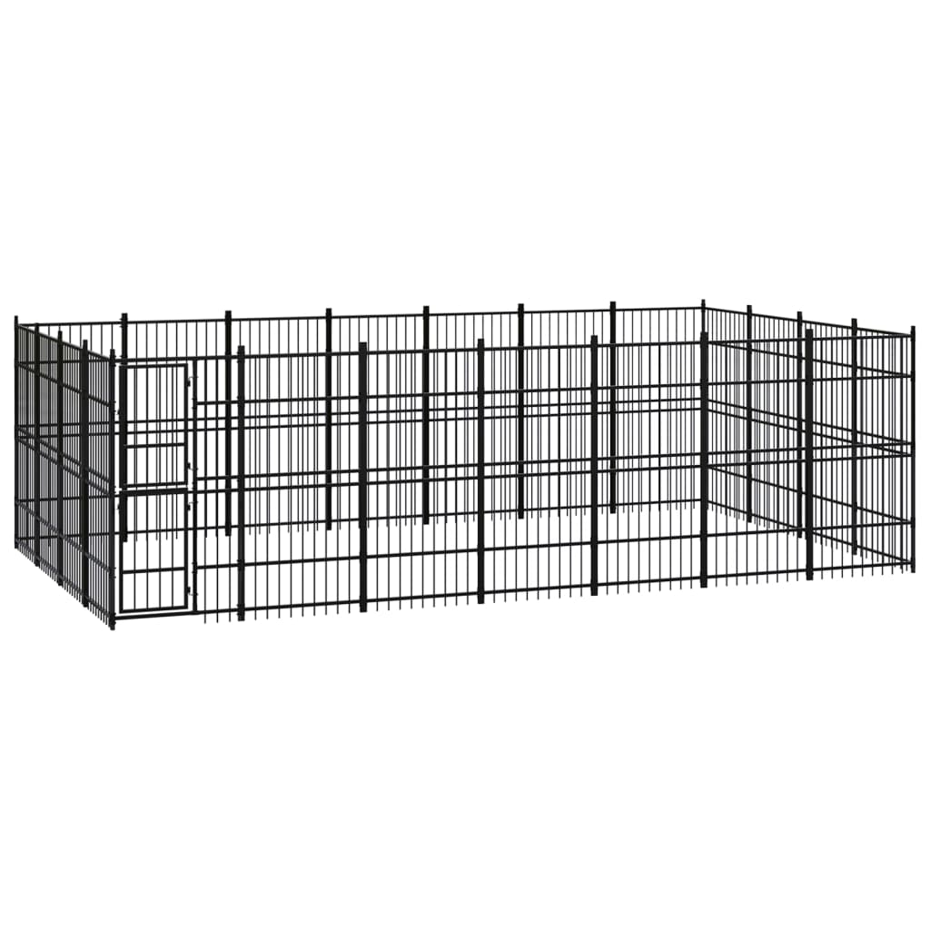 Chenil d'extérieur en acier noir pour chien - Panneaux à barreaux - 672 x 384 x 200 cm - 26 m²