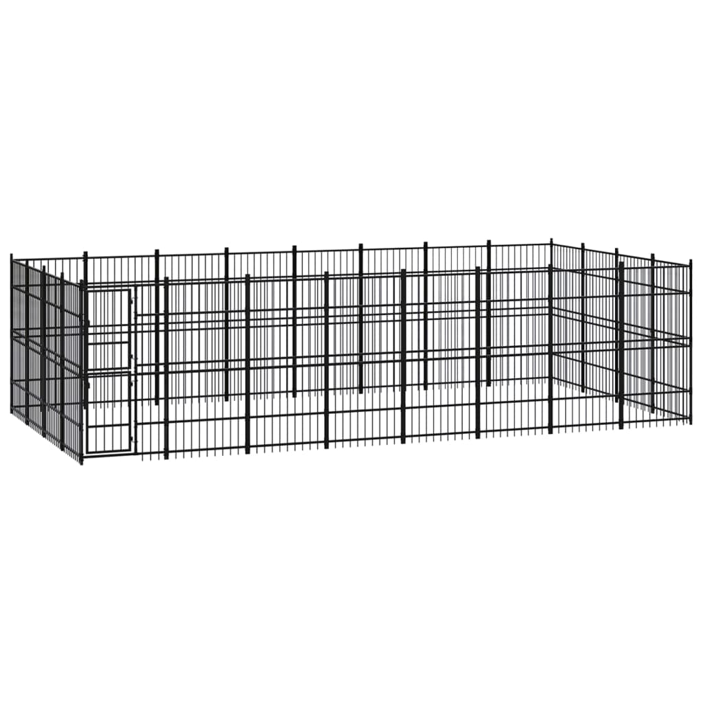 Chenil d'extérieur en acier noir pour chien - Panneaux à barreaux - 768 x 384 x 200 cm - 30 m²