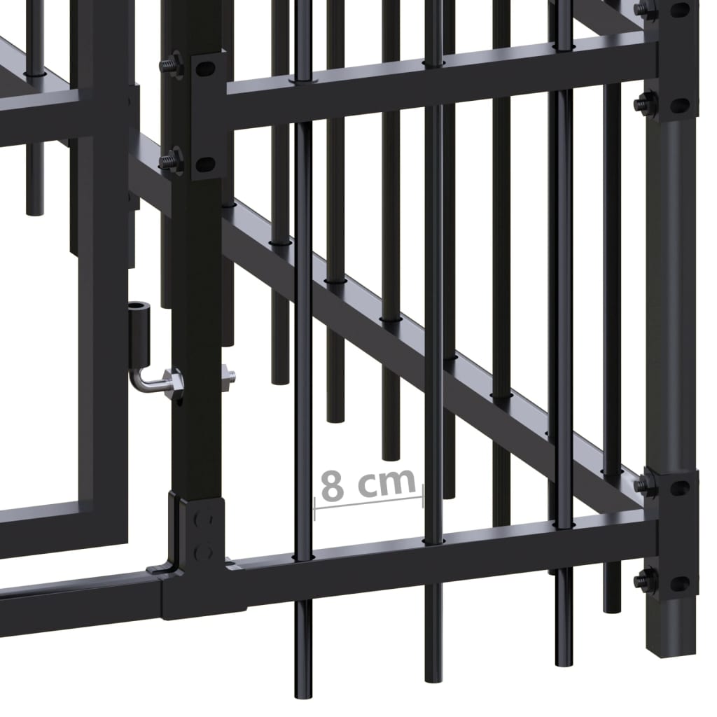 Chenil d'extérieur en acier noir pour chien - Panneaux à barreaux - 768 x 384 x 200 cm - 30 m²
