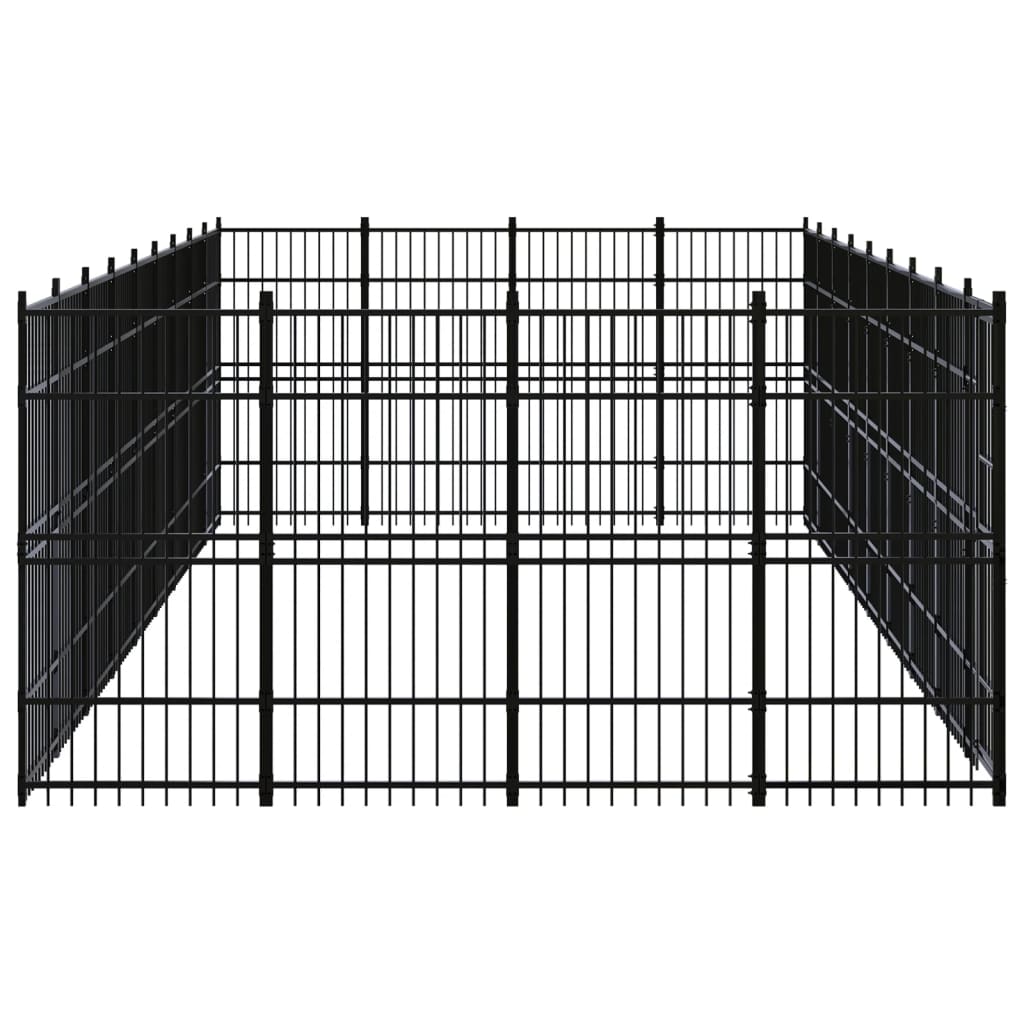 Chenil d'extérieur en acier noir pour chien - Panneaux à barreaux - 864 x 384 x 200 cm - 33 m²