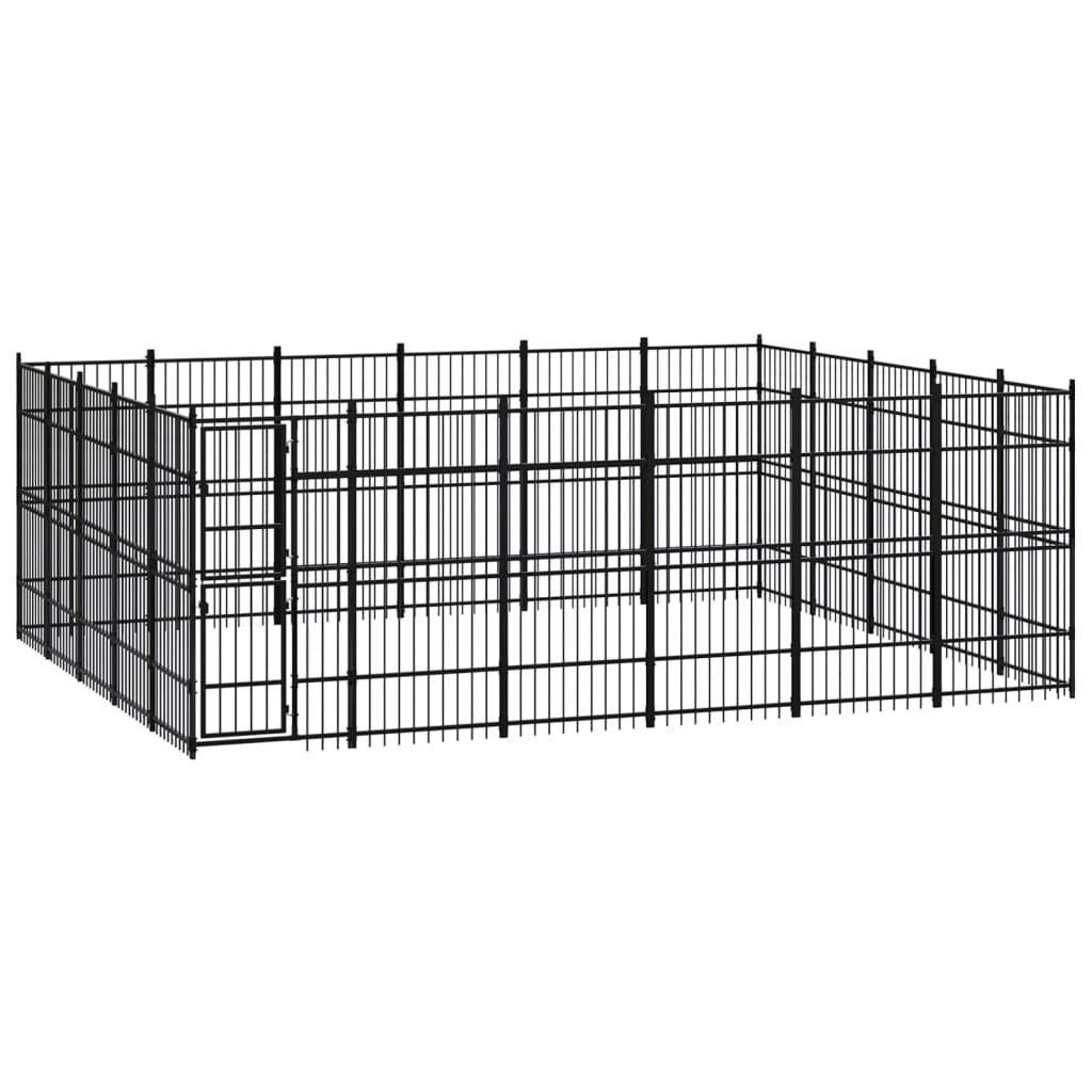 Chenil d'extérieur en acier noir pour chien - Panneaux à barreaux - 576 x 480 x 200 cm - 28 m²