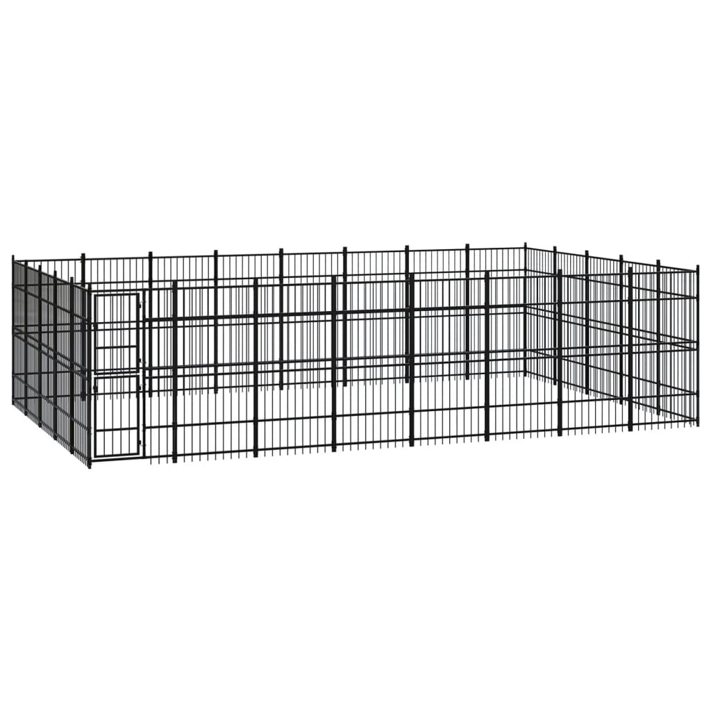 Chenil d'extérieur en acier noir pour chien - Panneaux à barreaux - 768 x 480 x 200 cm - 37 m²