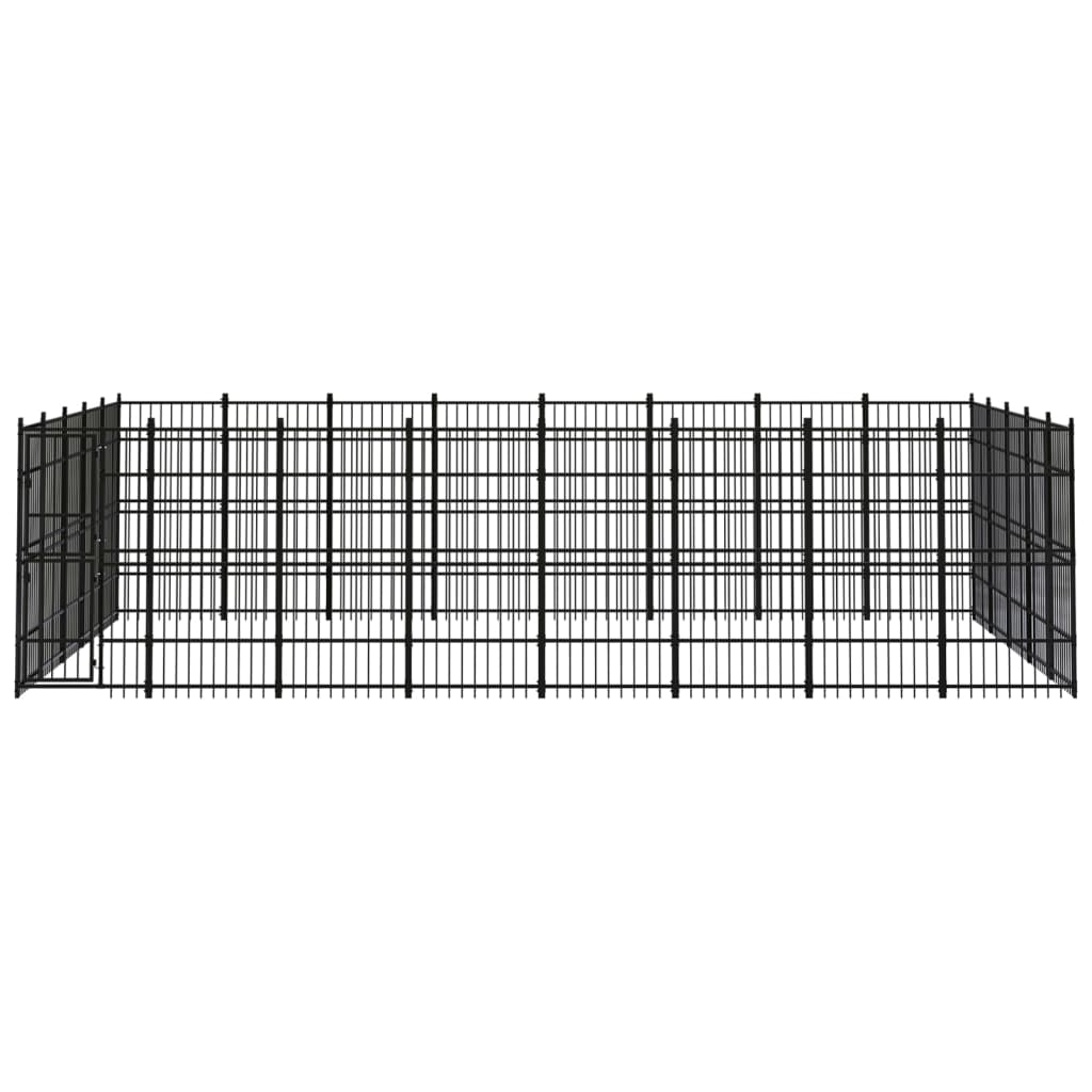 Chenil d'extérieur en acier noir pour chien - Panneaux à barreaux - 768 x 480 x 200 cm - 37 m²