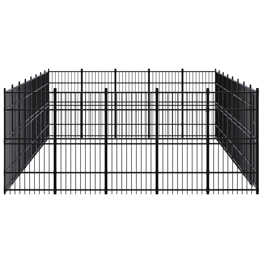 Chenil d'extérieur en acier noir pour chien - Panneaux à barreaux - 768 x 480 x 200 cm - 37 m²