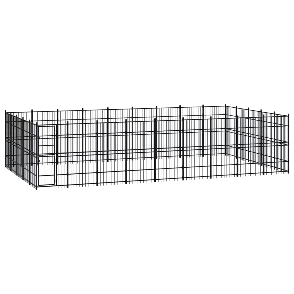 Chenil d'extérieur en acier noir pour chien - Panneaux à barreaux - 864 x 480 x 200 cm - 41 m²