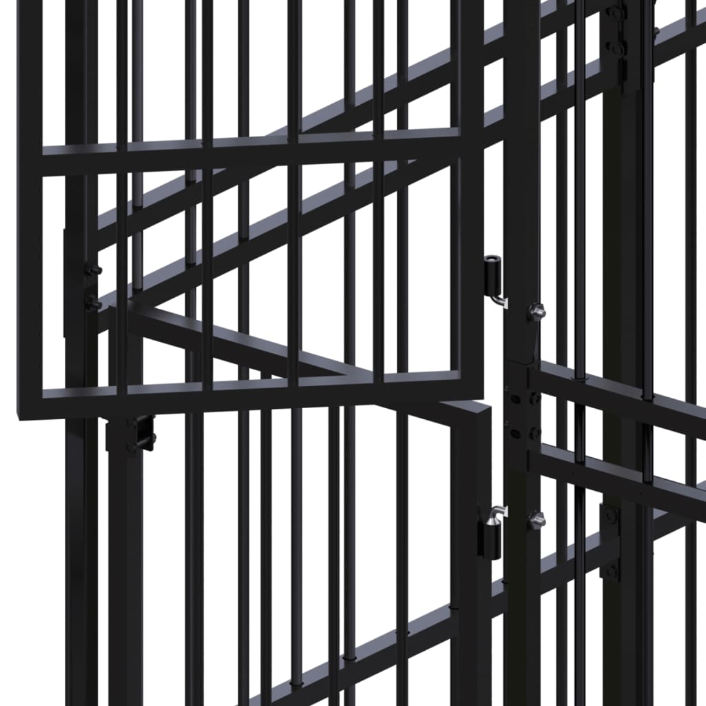 Chenil d'extérieur en acier noir pour chien - Panneaux à barreaux - 960 x 480 x 200 cm - 46 m²