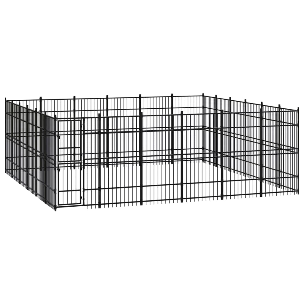 Chenil d'extérieur en acier noir pour chien - Panneaux à barreaux - 576 x 576 x 200 cm - 33 m²