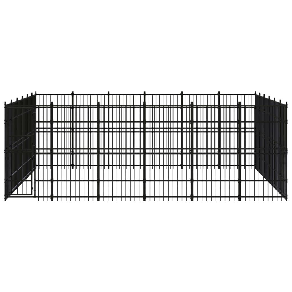 Chenil d'extérieur en acier noir pour chien - Panneaux à barreaux - 576 x 576 x 200 cm - 33 m²