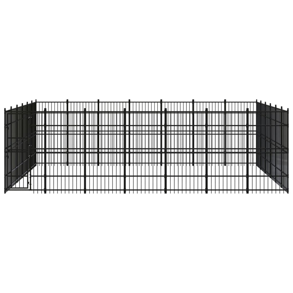 Chenil d'extérieur en acier noir pour chien - Panneaux à barreaux - 672 x 576 x 200 cm - 39 m²