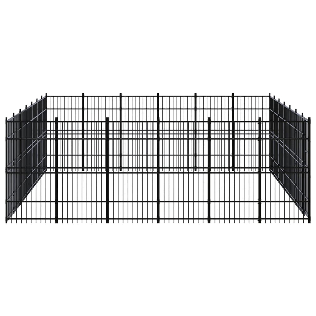 Chenil d'extérieur en acier noir pour chien - Panneaux à barreaux - 672 x 576 x 200 cm - 39 m²