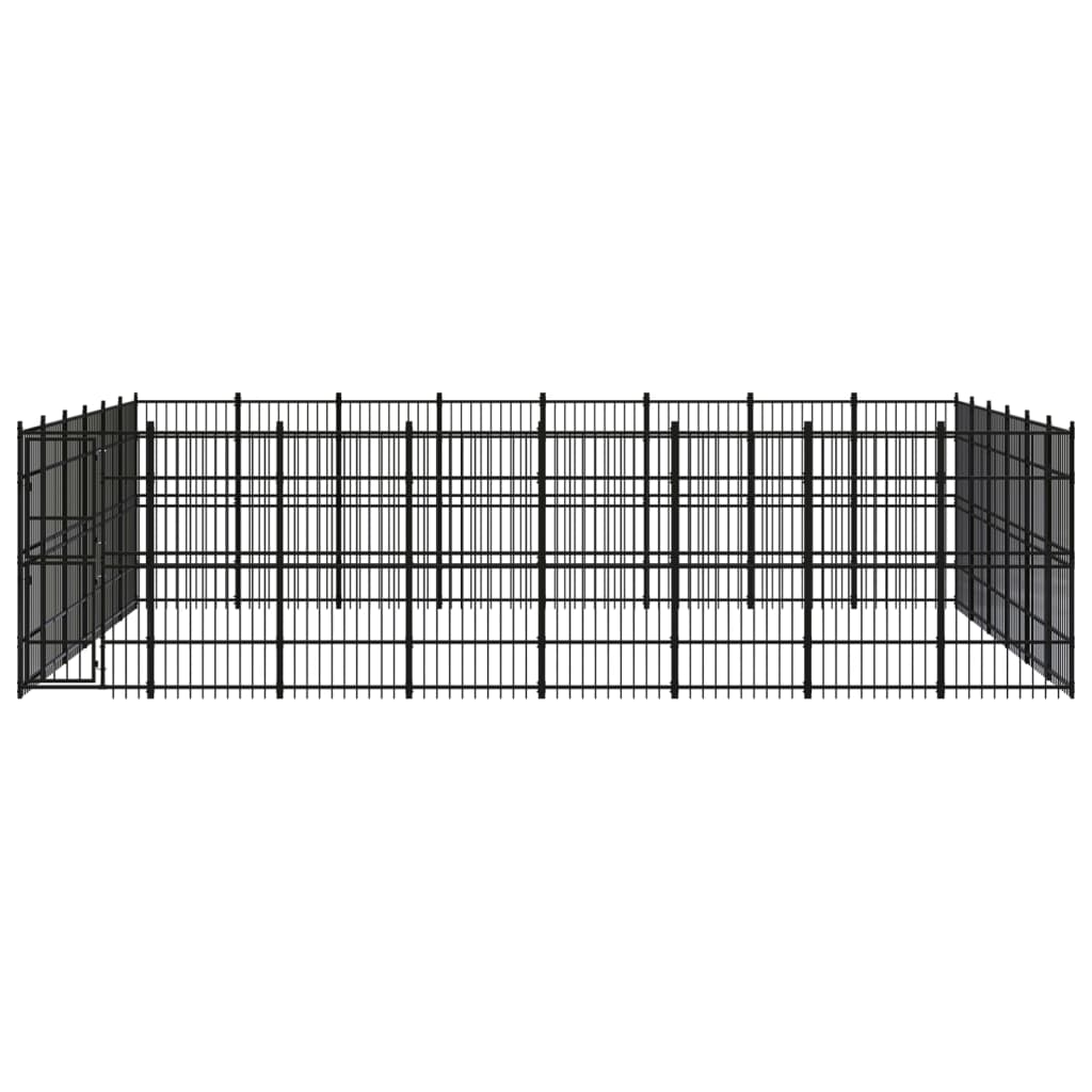 Chenil d'extérieur en acier noir pour chien - Panneaux à barreaux - 768 x 576 x 200 cm - 44 m²