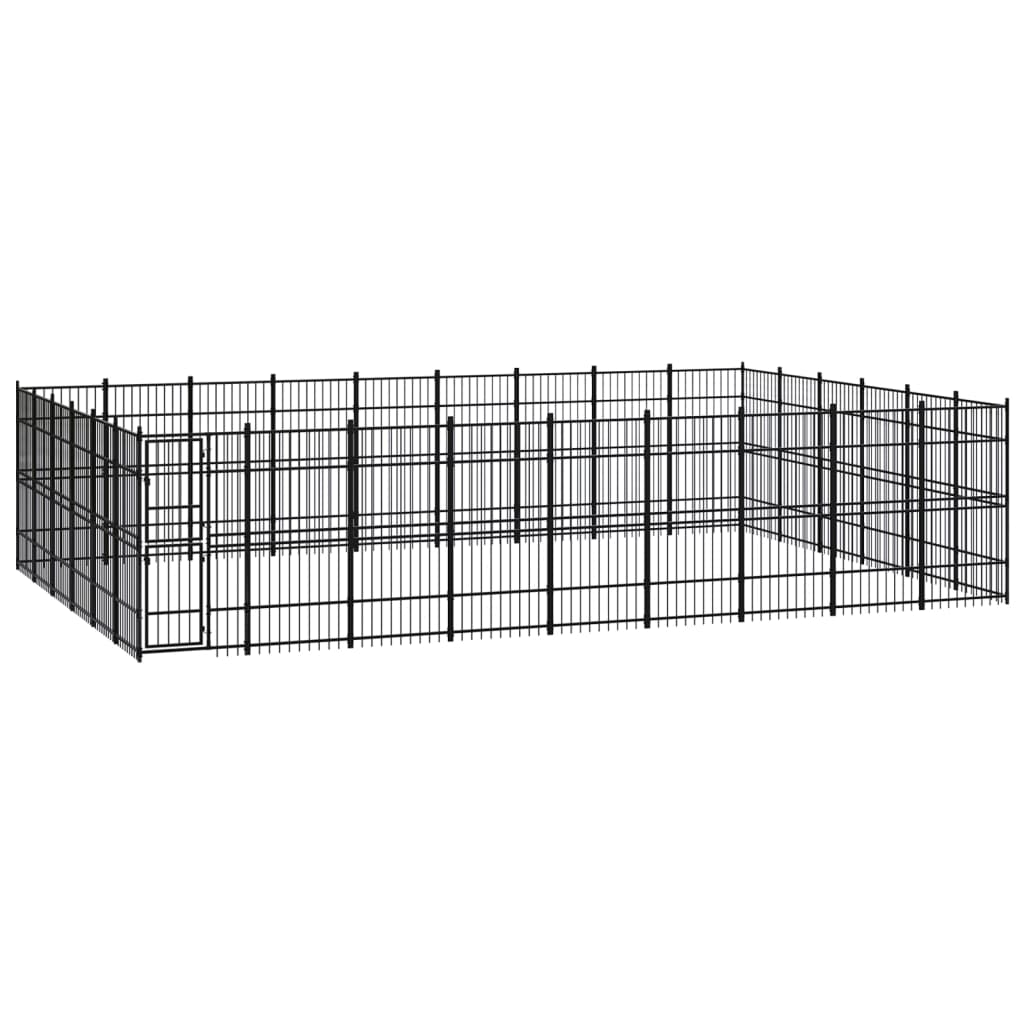 Chenil d'extérieur en acier noir pour chien - Panneaux à barreaux - 864 x 576 x 200 cm - 50 m²