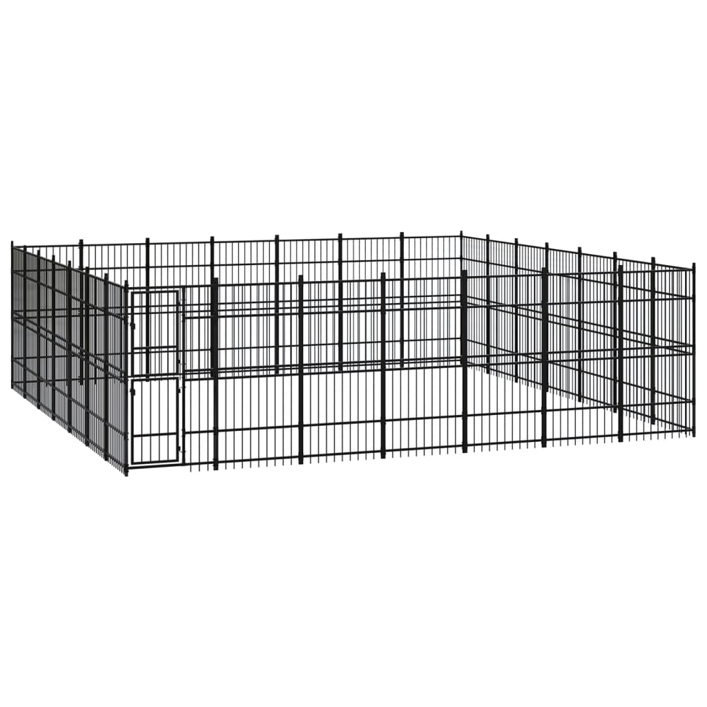 Chenil d'extérieur en acier noir pour chien - Panneaux à barreaux - 672 x 672 x 200 cm - 45 m²