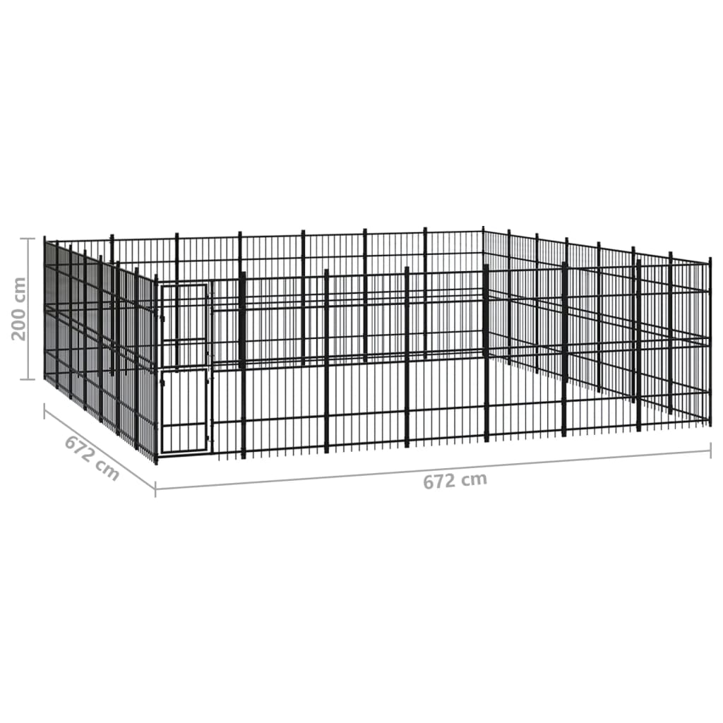 Chenil d'extérieur en acier noir pour chien - Panneaux à barreaux - 672 x 672 x 200 cm - 45 m²