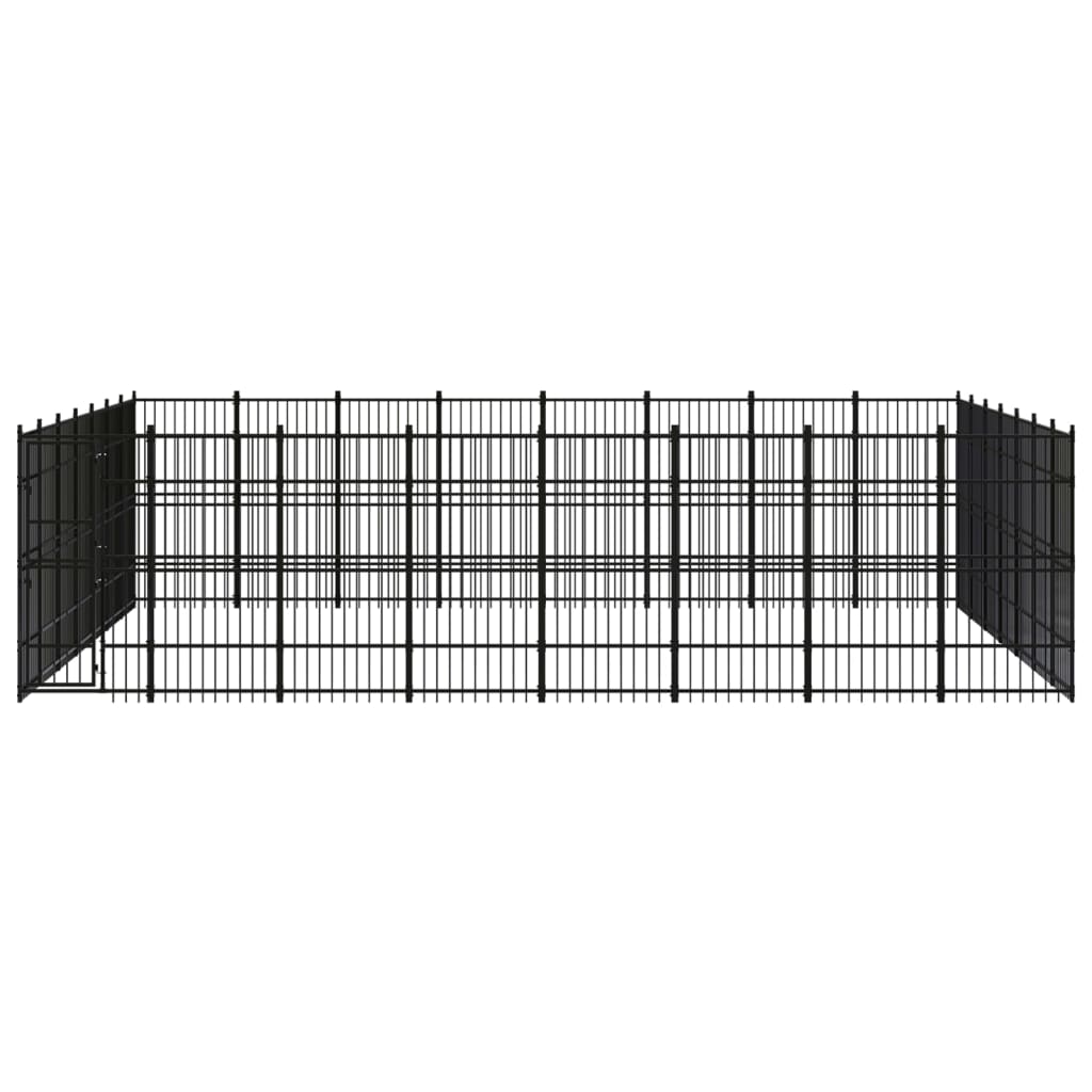 Chenil d'extérieur en acier noir pour chien - Panneaux à barreaux - 768 x 672 x 200 cm - 52 m²