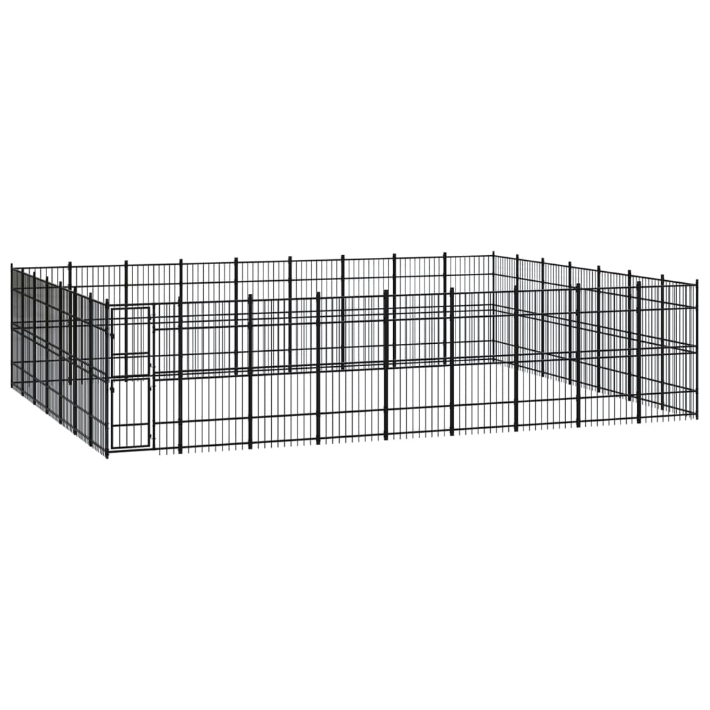 Chenil d'extérieur en acier noir pour chien - Panneaux à barreaux - 864 x 672 x 200 cm - 58 m²