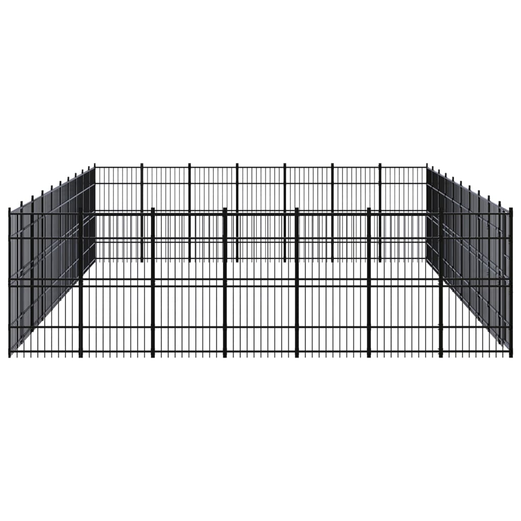 Chenil d'extérieur en acier noir pour chien - Panneaux à barreaux - 960 x 672 x 200 cm - 65 m²