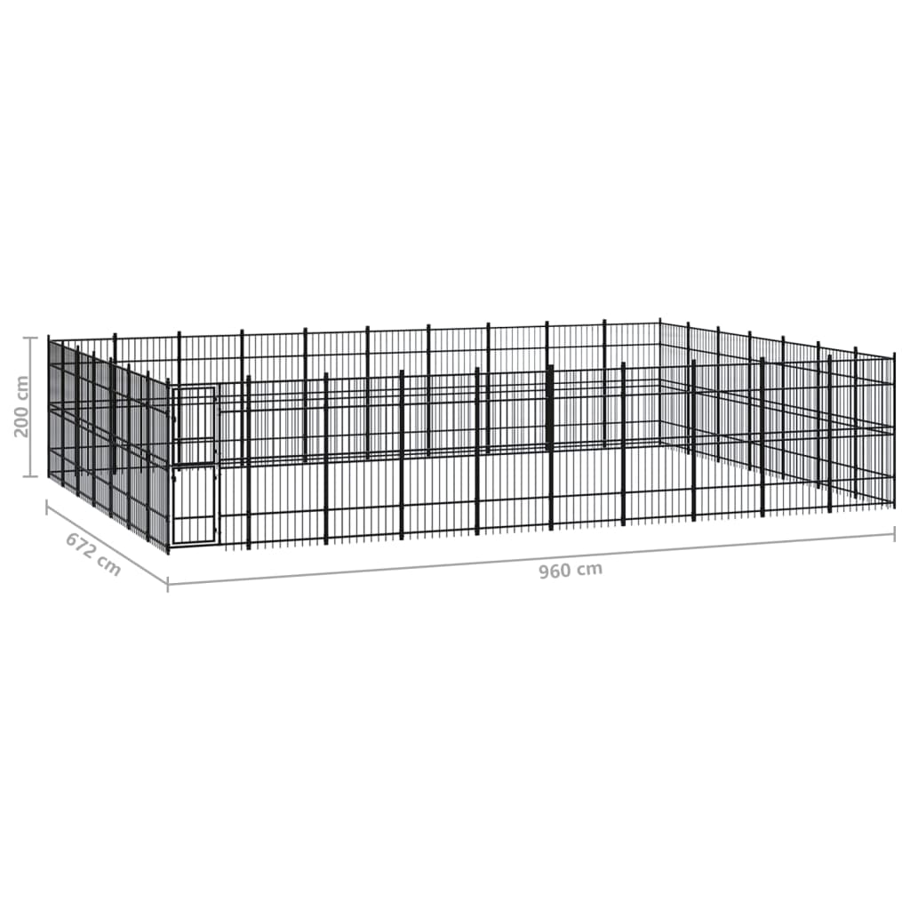 Chenil d'extérieur en acier noir pour chien - Panneaux à barreaux - 960 x 672 x 200 cm - 65 m²