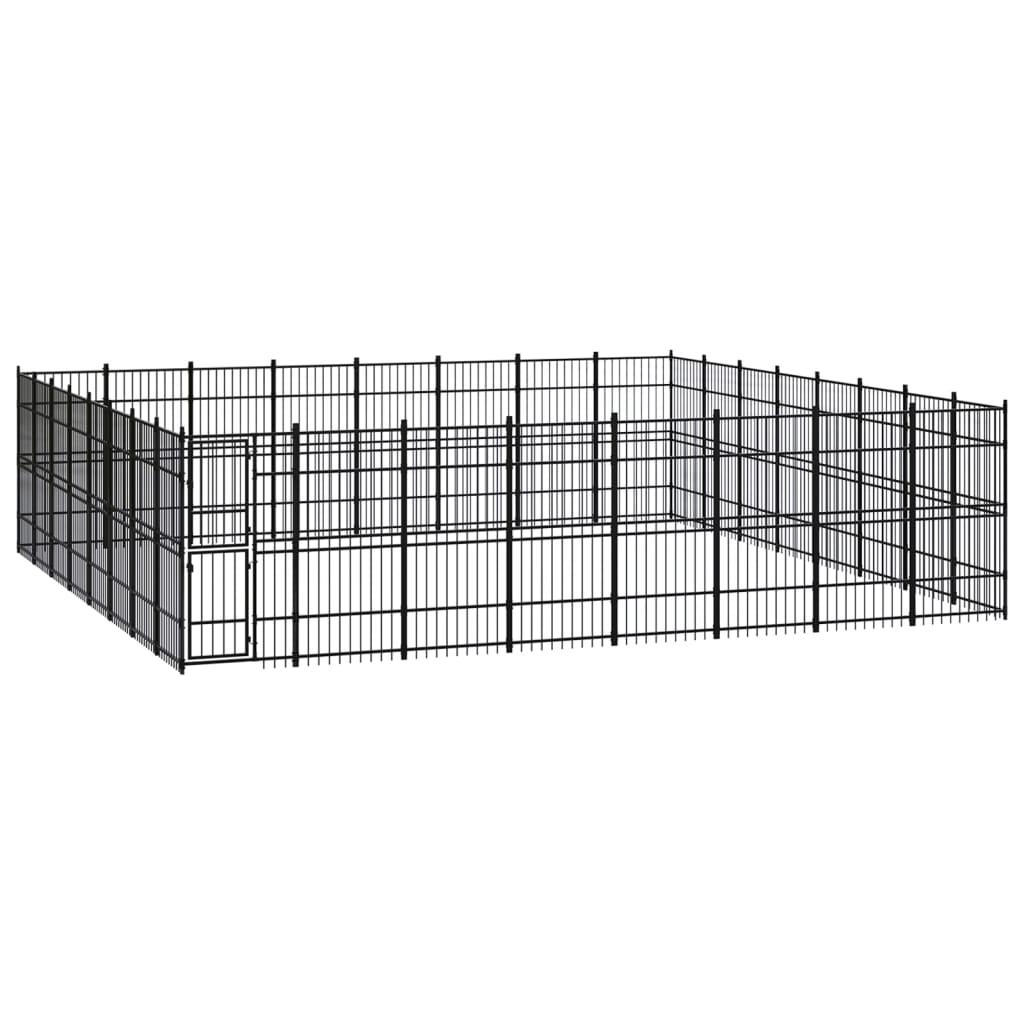 Chenil d'extérieur en acier noir pour chien - Panneaux à barreaux - 768 x 768 x 200 cm - 59 m²