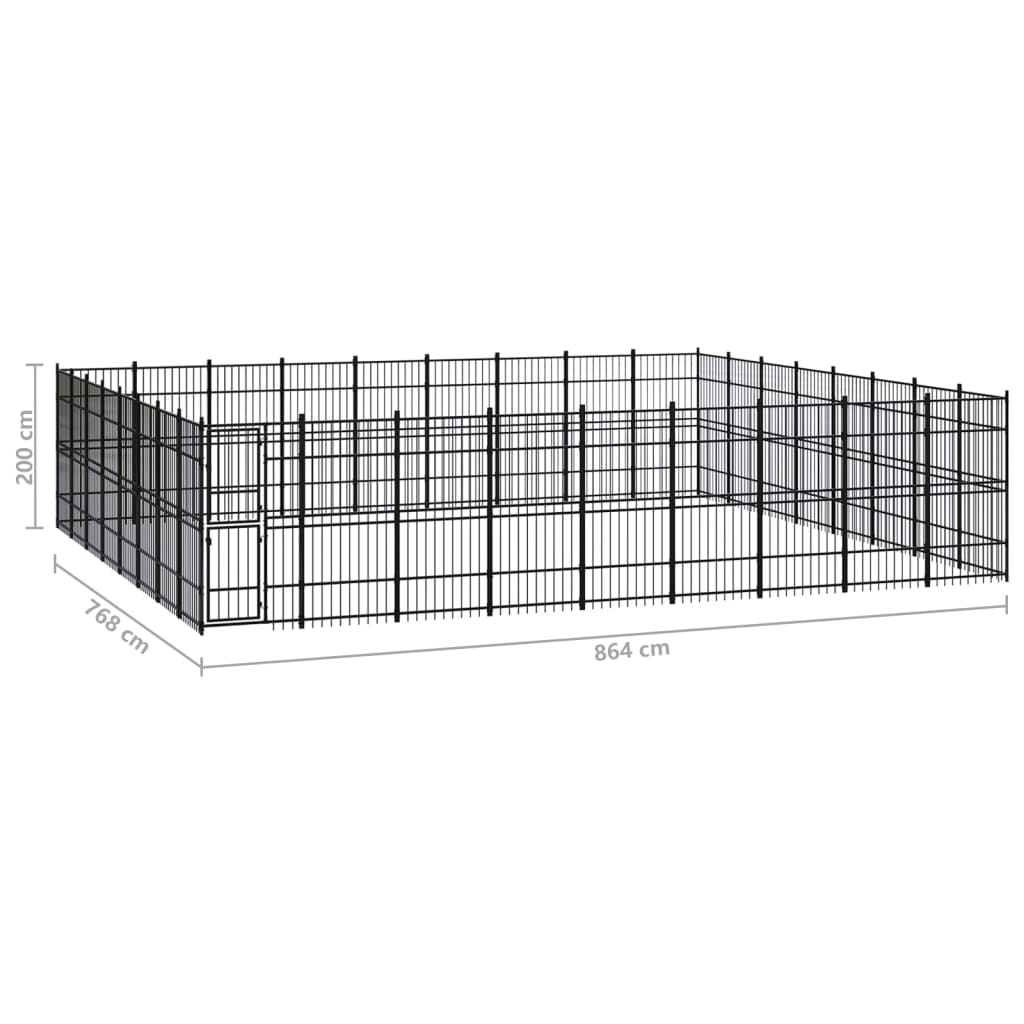Chenil d'extérieur en acier noir pour chien - Panneaux à barreaux - 864 x 768 x 200 cm - 66 m²
