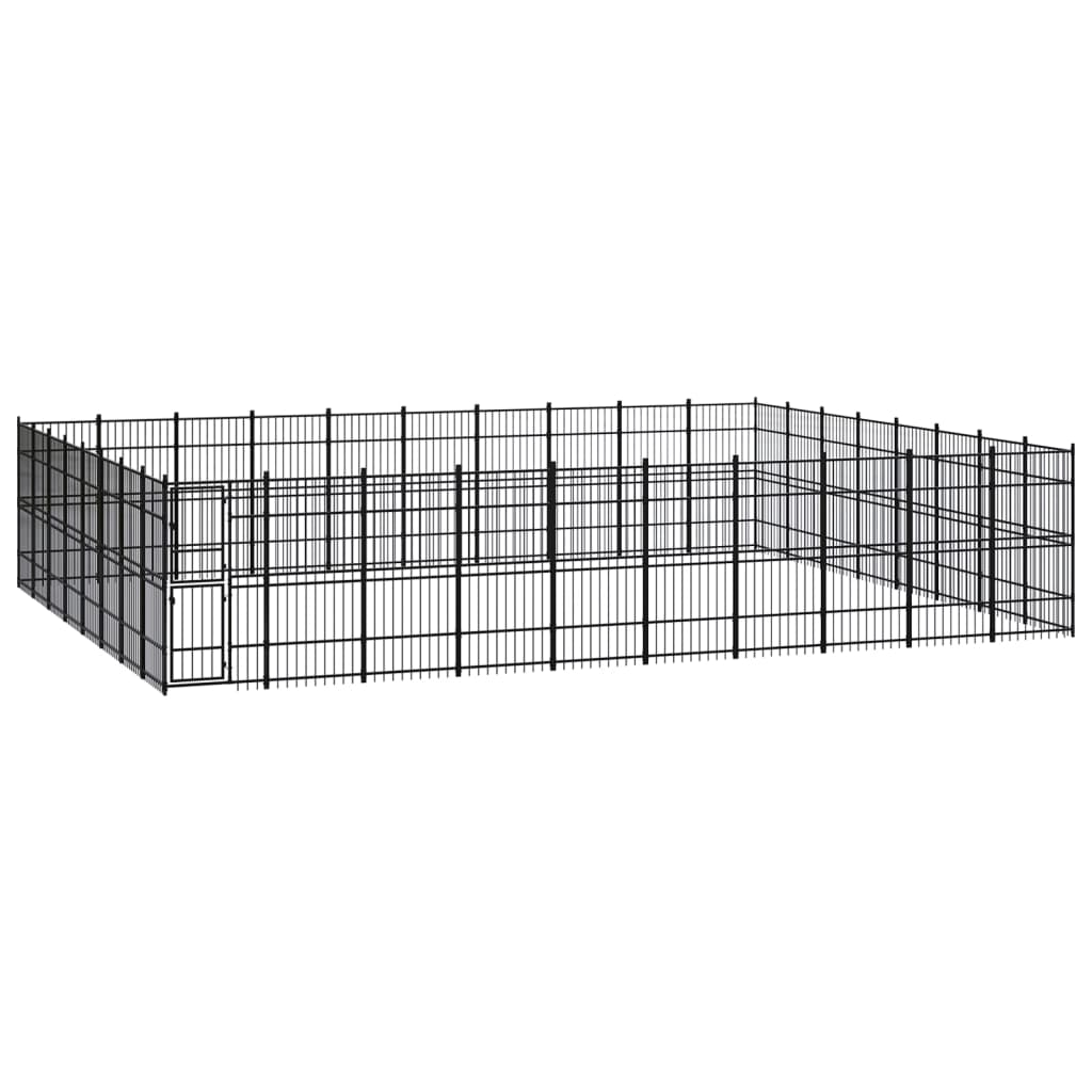 Chenil d'extérieur en acier noir pour chien - Panneaux à barreaux - 960x770x200 cm - 75m²