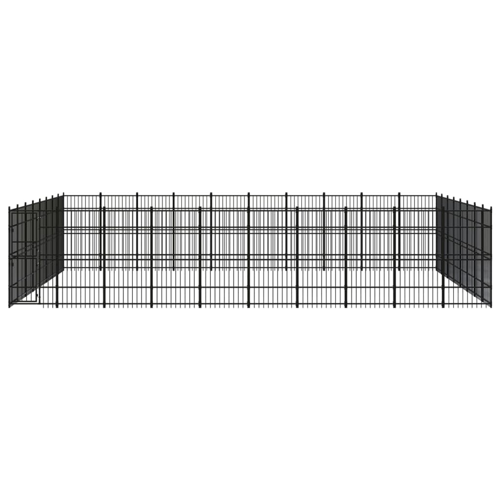 Chenil d'extérieur en acier noir pour chien - Panneaux à barreaux - 960x770x200 cm - 75m²