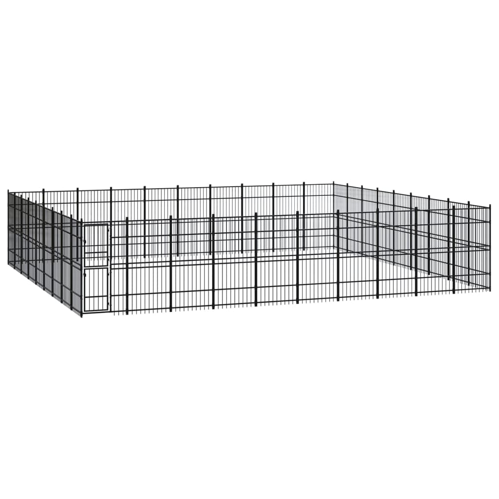Chenil d'extérieur en acier noir pour chien - Panneaux à barreaux - 960x860x200 cm - 80m²