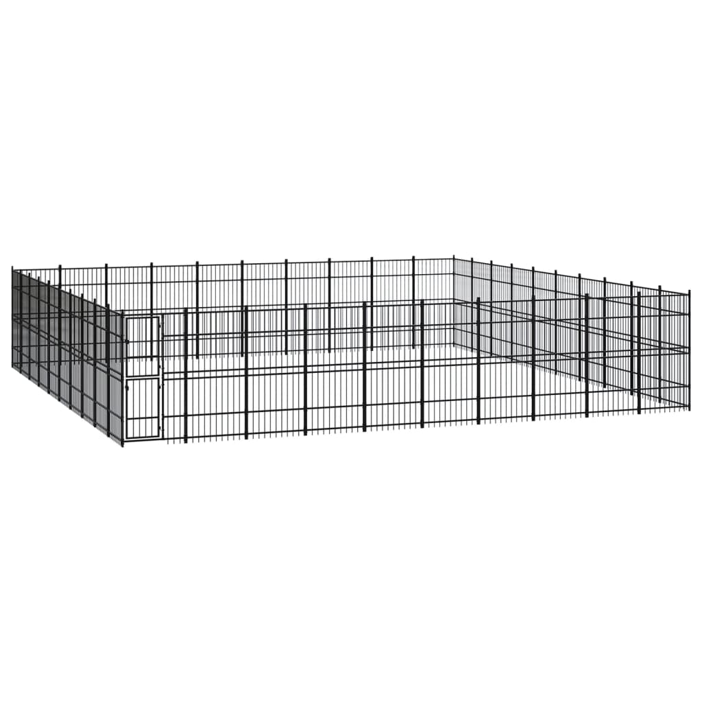 Chenil d'extérieur en acier noir pour chien - Panneaux à barreaux - 960x960x200 cm - 90m²