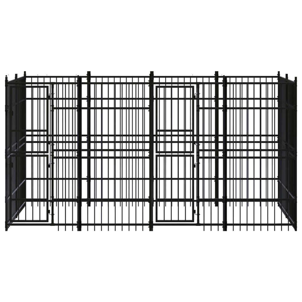 Chenil d’extérieur en acier noir pour chien - 2 chenils individuels modulables – Panneaux à barreaux – 384 x 192 x 200 cm – 7 m²
