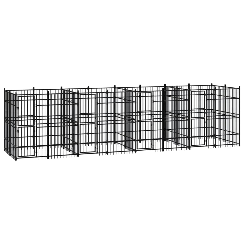 Chenil d’extérieur en acier noir pour chien - 4 chenils individuels modulables – Panneaux à barreaux – 768 x 192 x 200 cm – 15 m²
