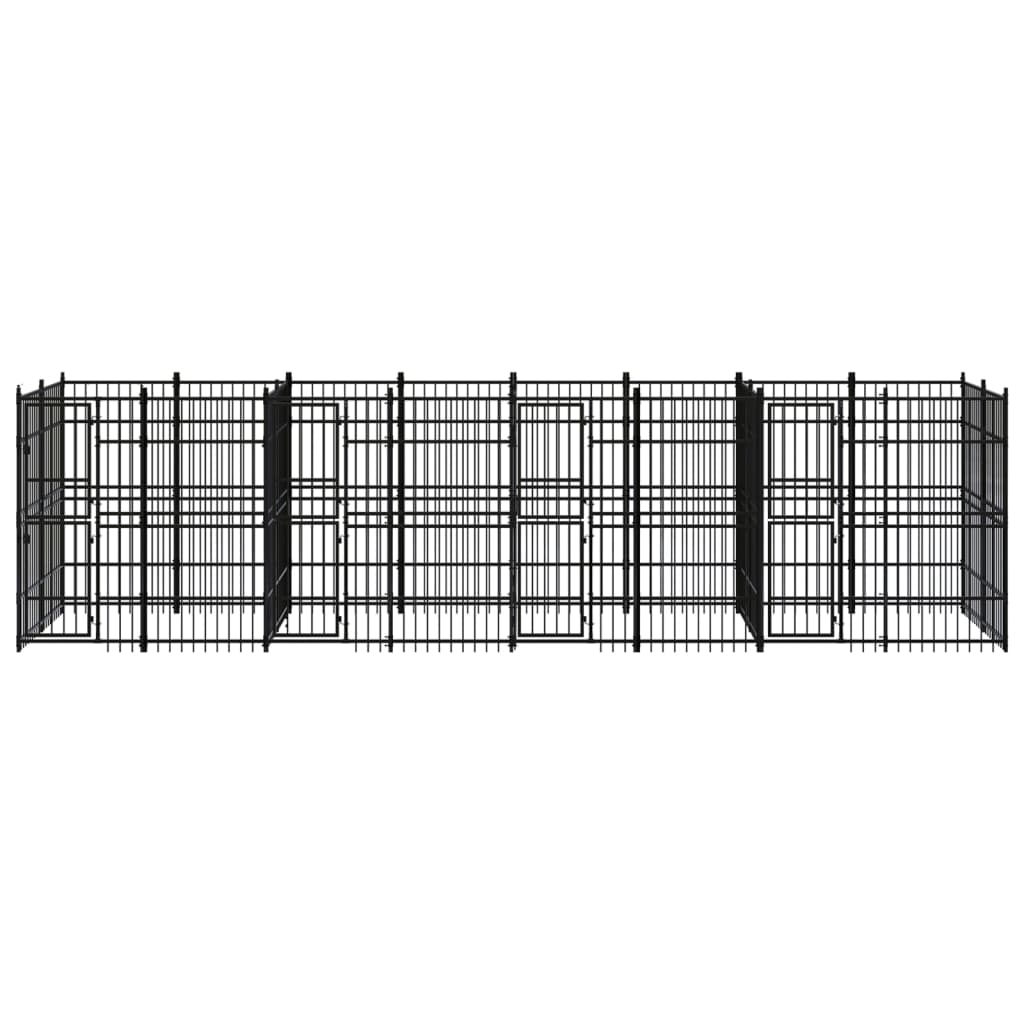 Chenil d’extérieur en acier noir pour chien - 4 chenils individuels modulables – Panneaux à barreaux – 768 x 192 x 200 cm – 15 m²
