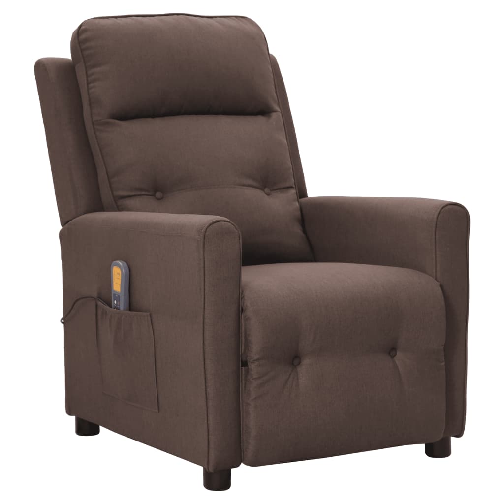 vidaXL Poltrona de massagens reclinável tecido cinzento-acastanhado