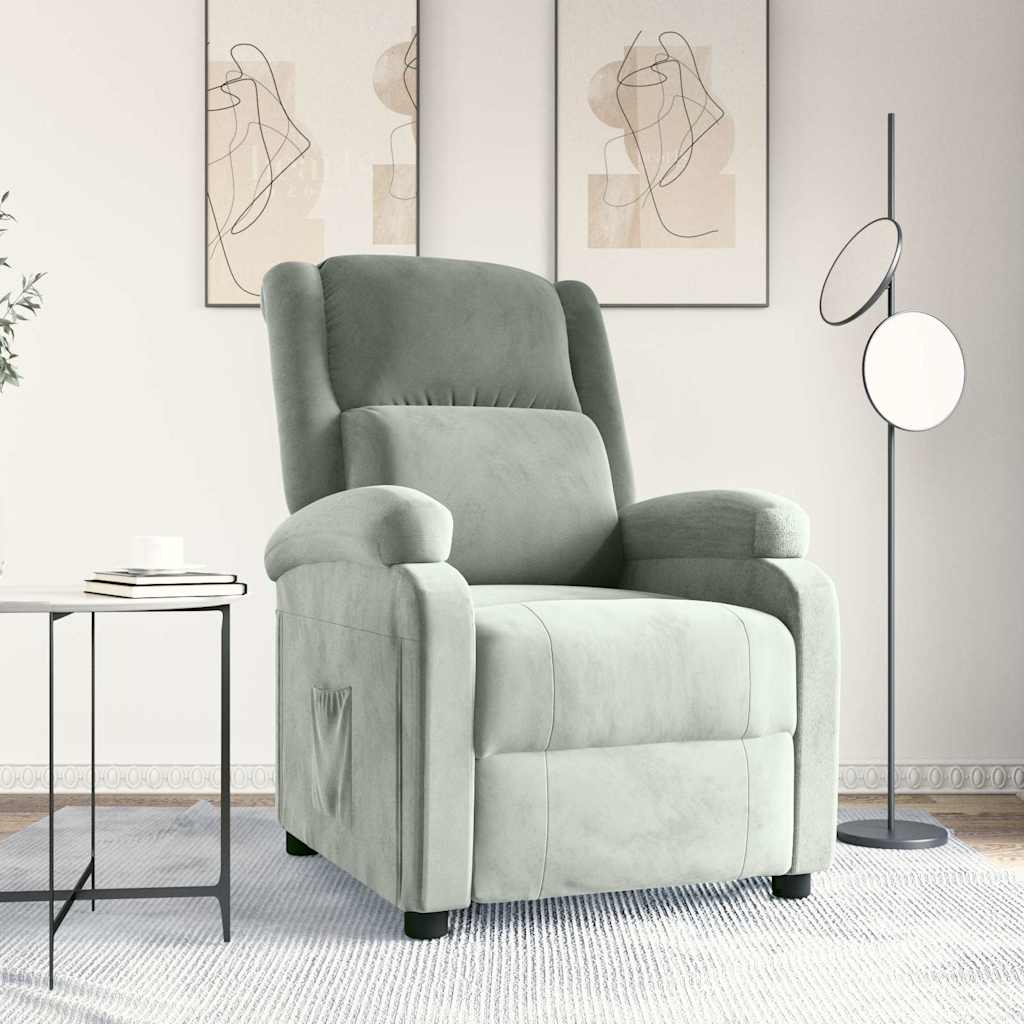 vidaXL Fotel rozk�adany, jasnoszary, obity aksamitem