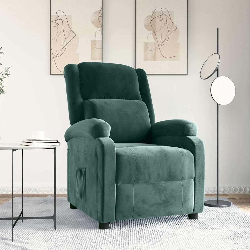 vidaXL Fotel rozk�adany, ciemnozielony, obity aksamitem