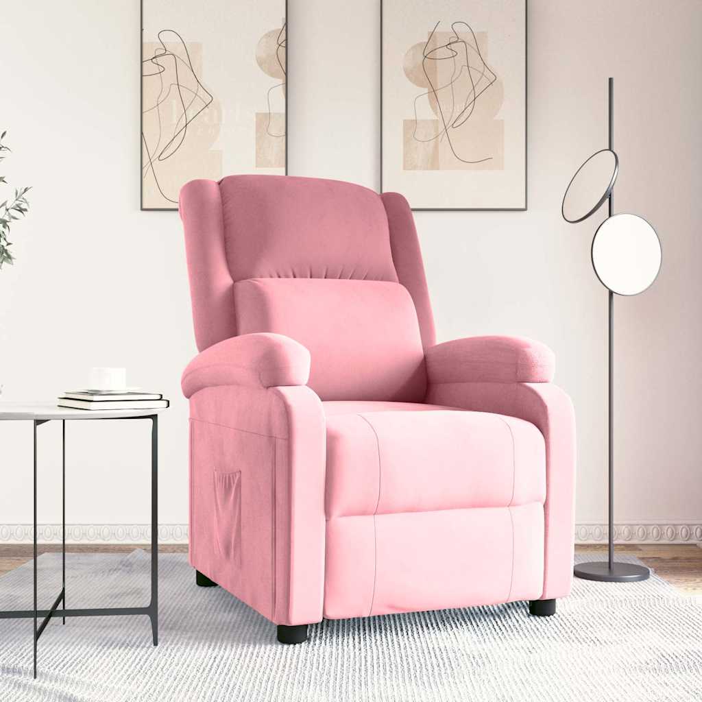 vidaXL Fotel rozk�adany, r�owy, obity aksamitem