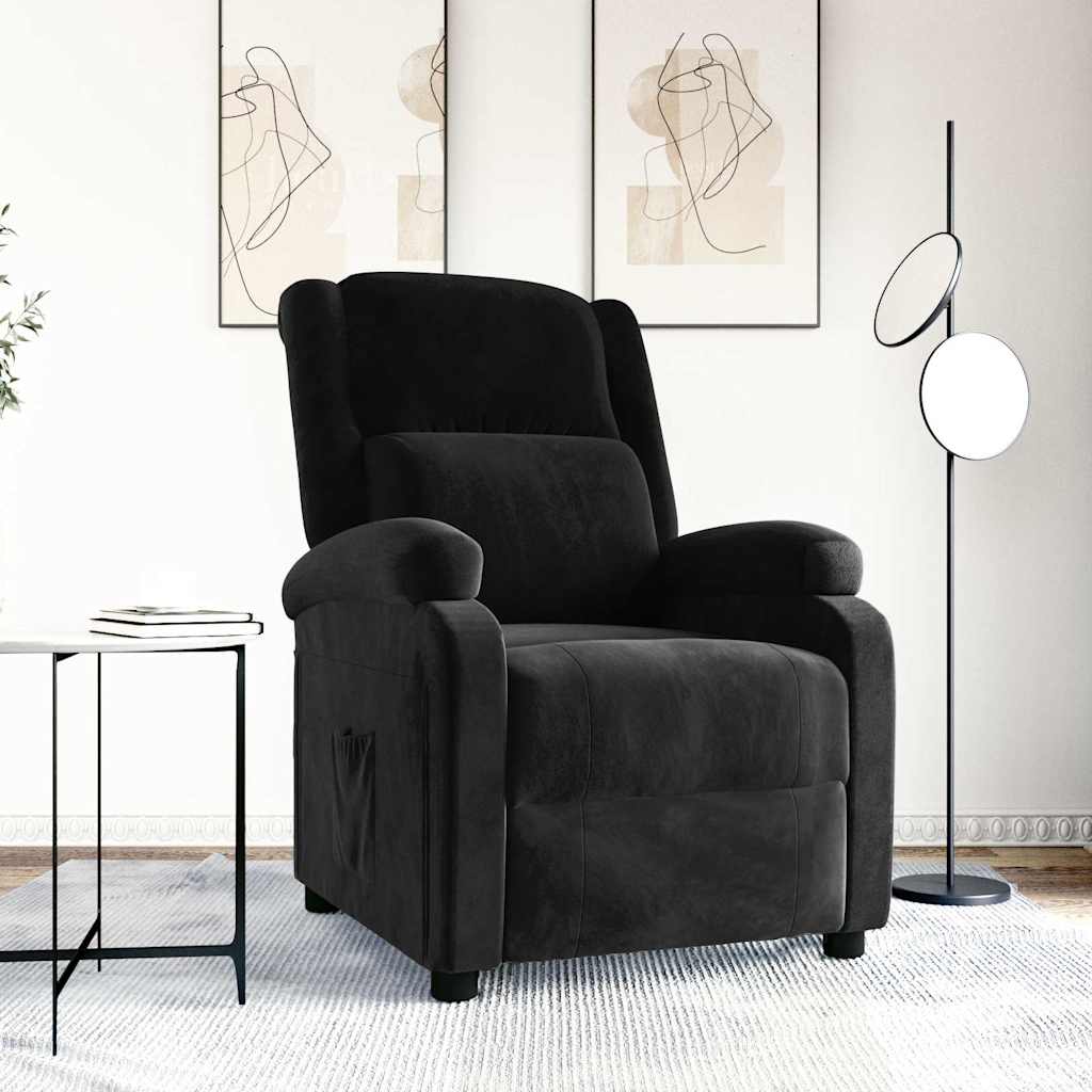 vidaXL Fotel rozk�adany, czarny, obity aksamitem
