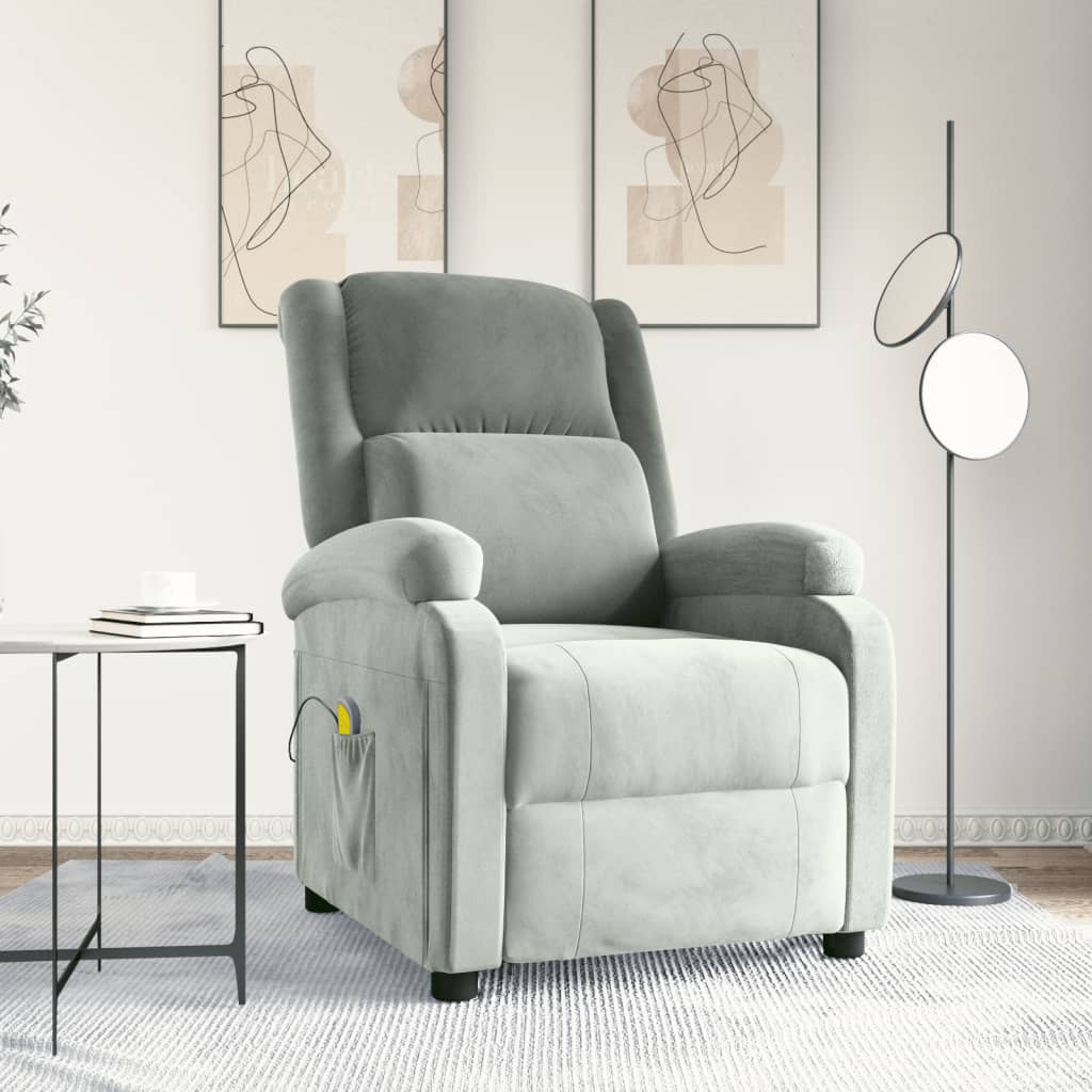 vidaXL Fotel masujcy, jasnoszary, obity aksamitem