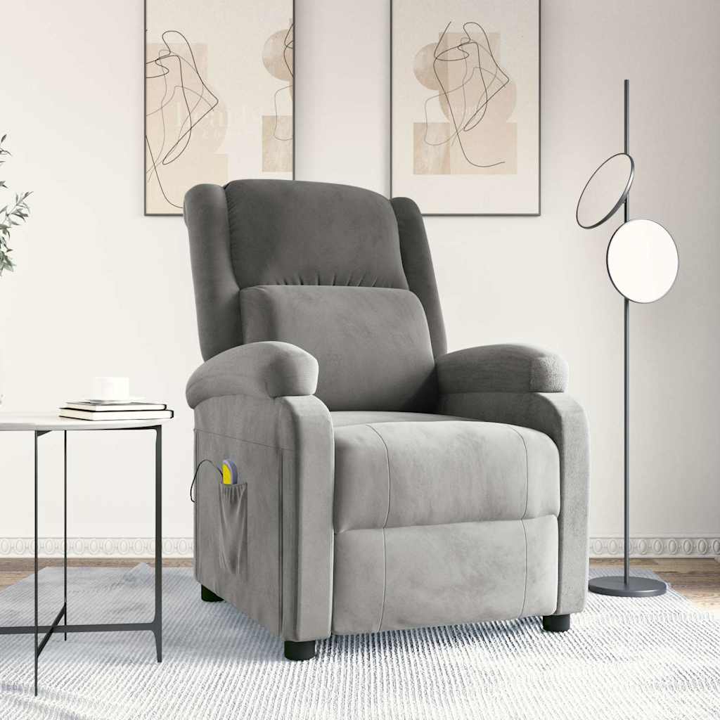 vidaXL Fotel masuj�cy, jasnoszary, obity aksamitem