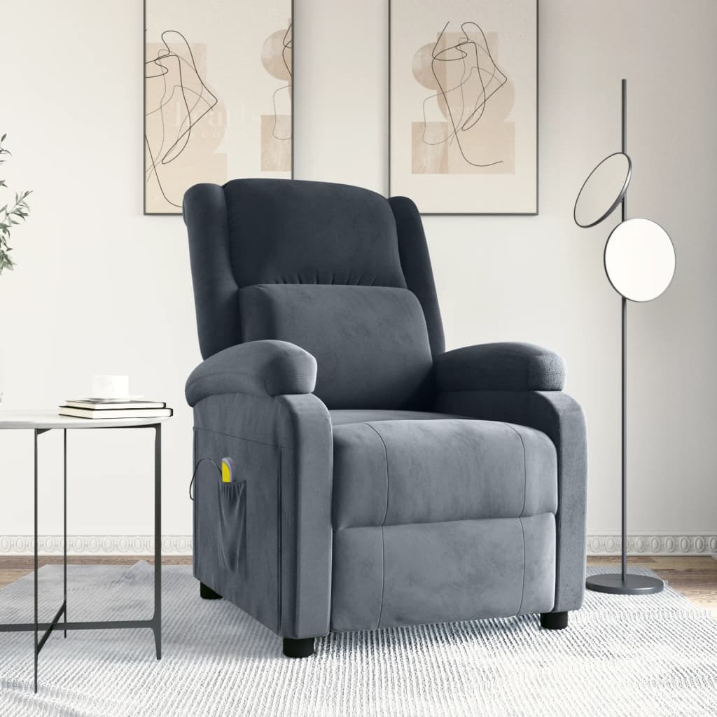 vidaXL Fotel masujcy, ciemnoszary, obity aksamitem