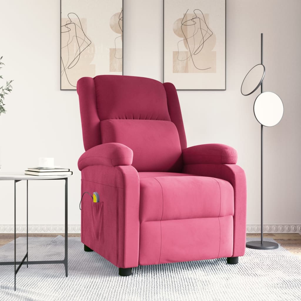 vidaXL Fotel masujcy, winna czerwie, obity aksamitem