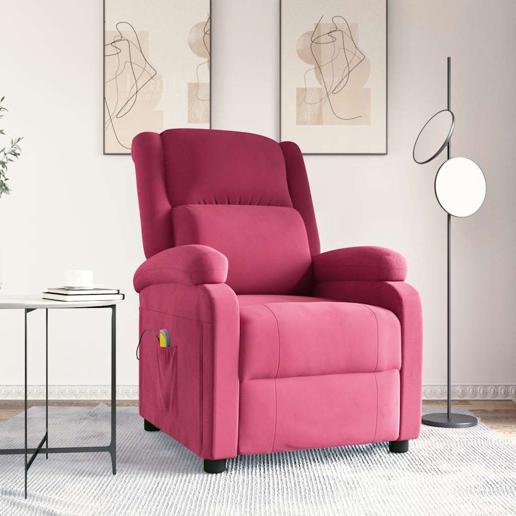 vidaXL Fotel masujcy, winna czerwie, obity aksamitem